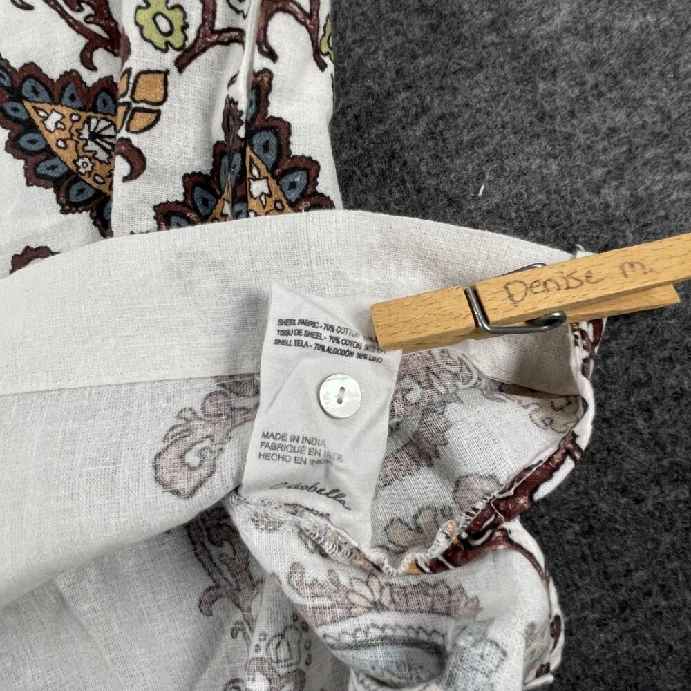 Cleobella XS White Paisley Coastal Linen Blend Lagenlook Cropped Boho Blouse - Picture 10 of 13